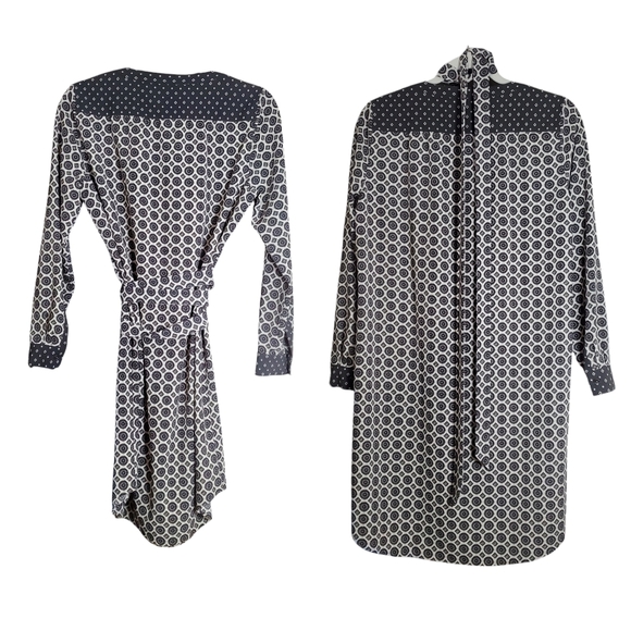 Floral Medallion Petite Medium Mixed Media Longsleeve Popover Belted Tunic Dress - Picture 4 of 9